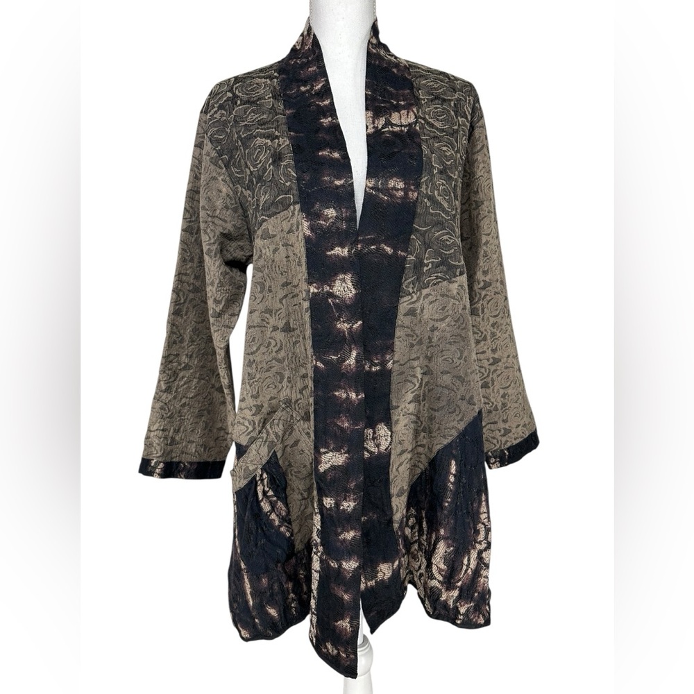 QUILTS LTD SEDONA / Black and Tan Wrap Cardigan / Medium (Estimated) / Bohemian